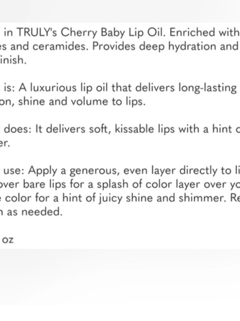 TRULY Cherry Baby Luxury Lip Oil - Cherry Red